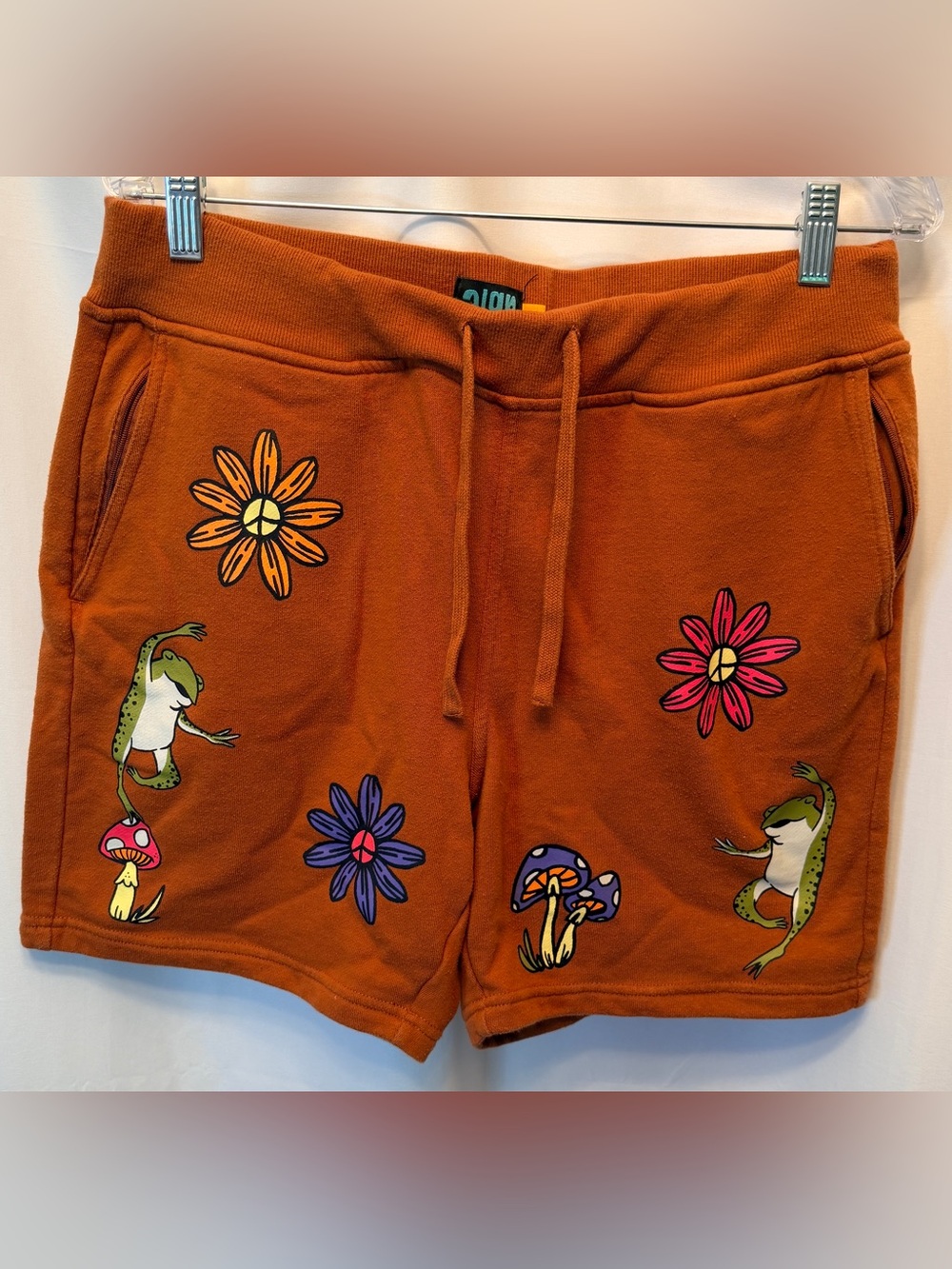 ZUMIEZ A.LAB Size Medium Spasm Brown Sweat Shorts Mushrooms Drawstring 6”